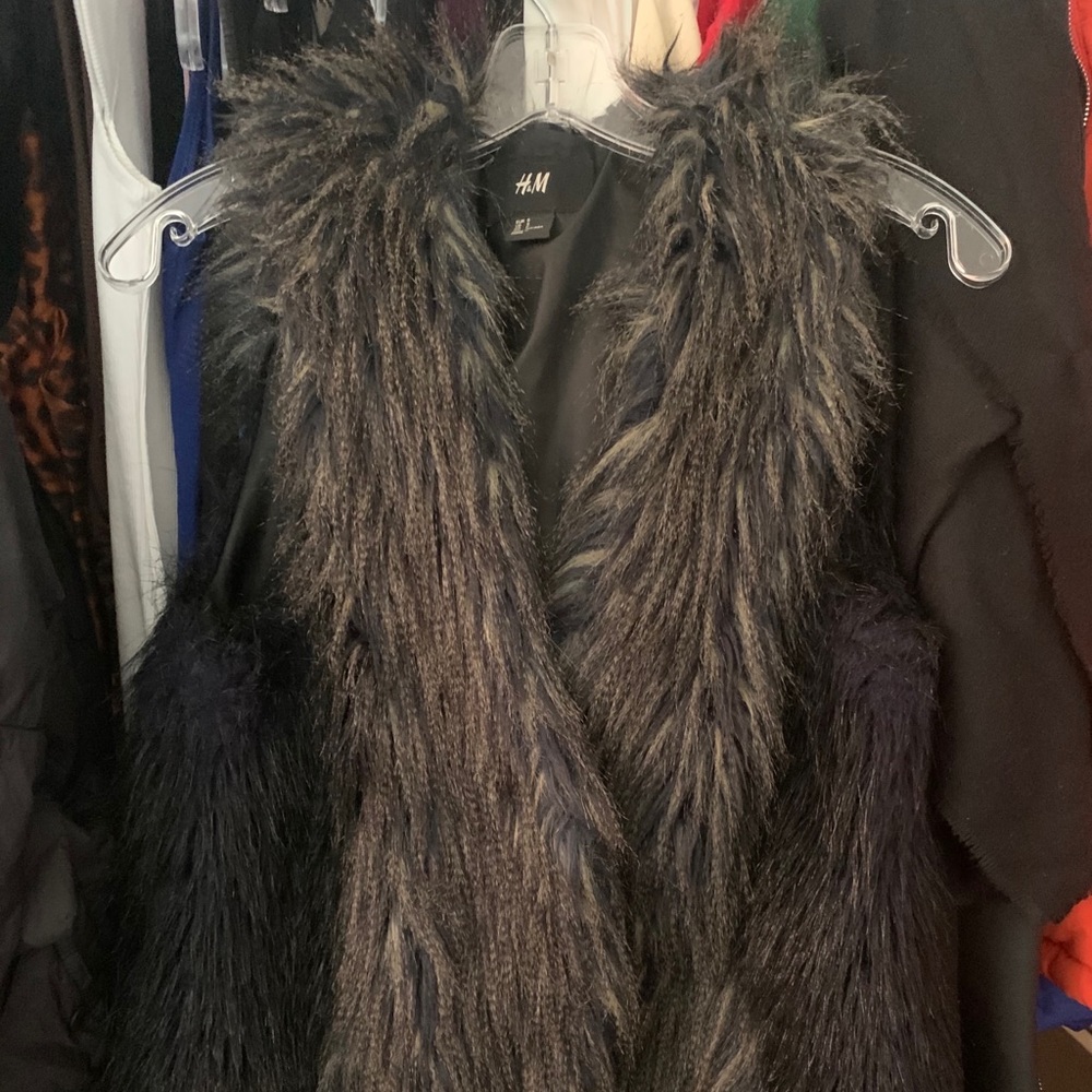 Navy Blue and Brown Faux Fur Gilet